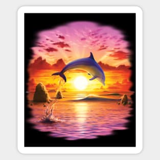 Dolphin dancing in sunset Sticker
